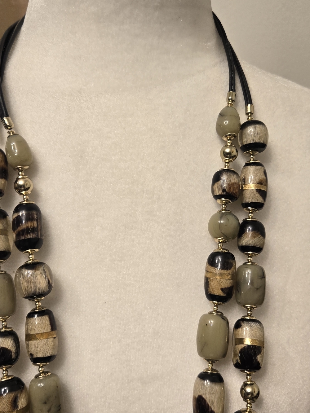 Chicos Handmade Multistrand Beaded Necklace - Black, Gold, Tan - Picture 3 of 9